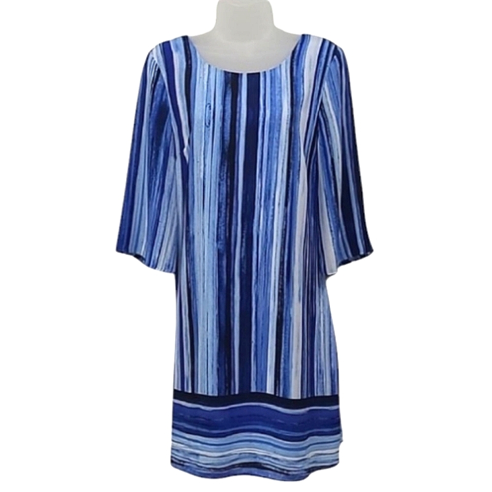 Apt. 9  Mini Tunic Tent Dress Blue Striped Long Sleeve Round Neck Low Back Lined